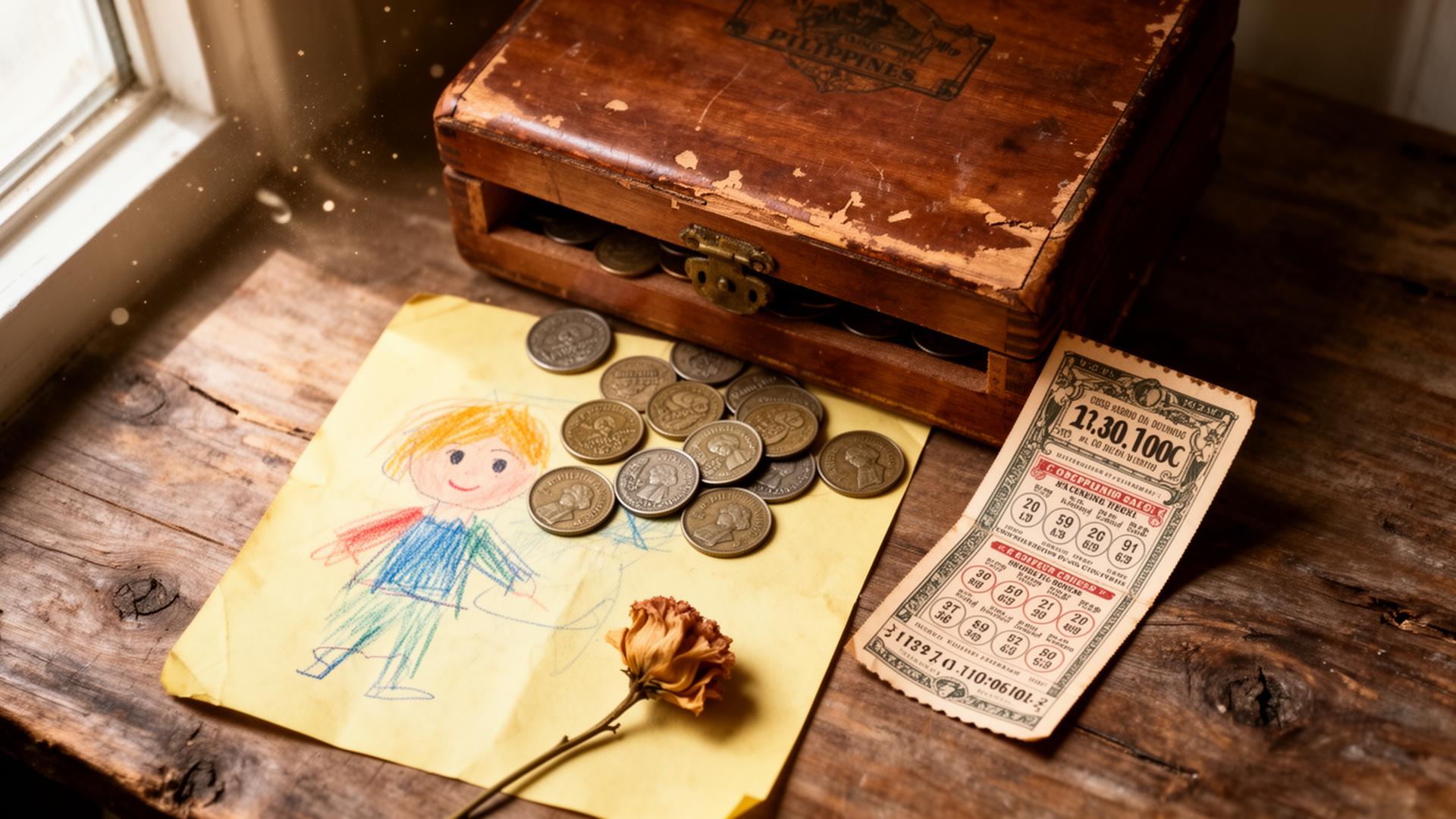 A cigar box, Philippine coins, a child's handwritten label — personal archive